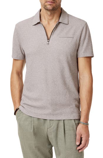 John Varvatos Meira Regular Fit Bird's Eye Zip Polo In Gray