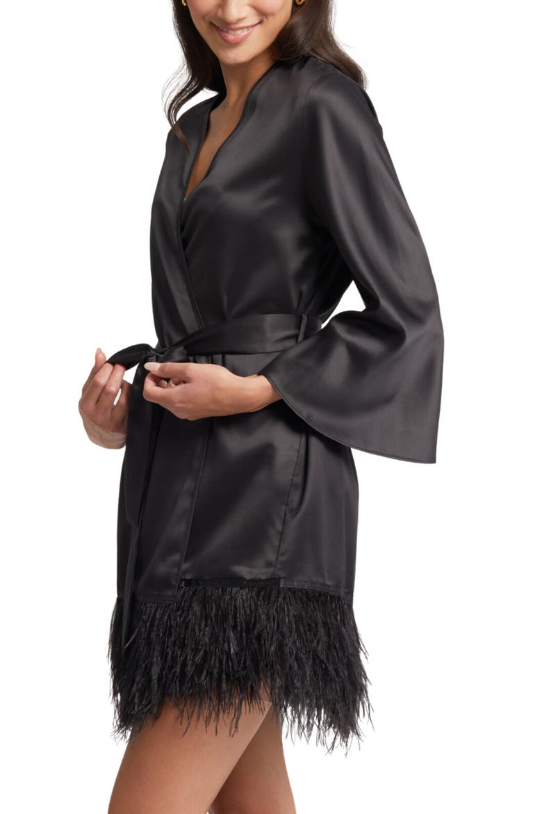 Swan Charmeuse & Ostrich Feather Wrap, Alternate, color, BLACK