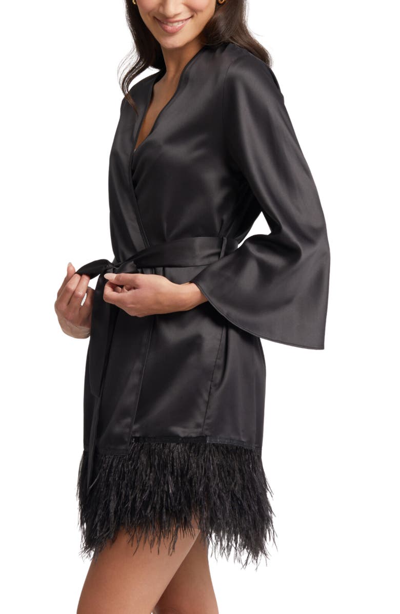 Rya Collection Swan Charmeuse & Ostrich Feather Wrap, Alternate, color, Black