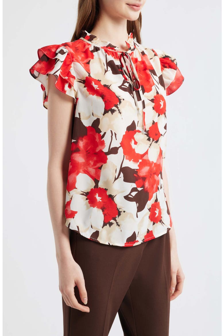 Ruffle Tie Neck Top, Alternate, color, WHITE DOVE MULTI