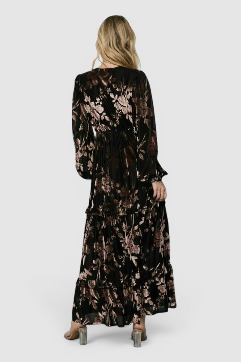 Liana Velvet Embossed Maxi Dress, Alternate, color, Black