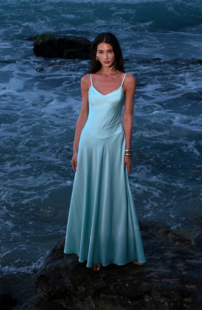 Avec Les Filles Sleeveless Satin Gown, Alternate, color, Aqua