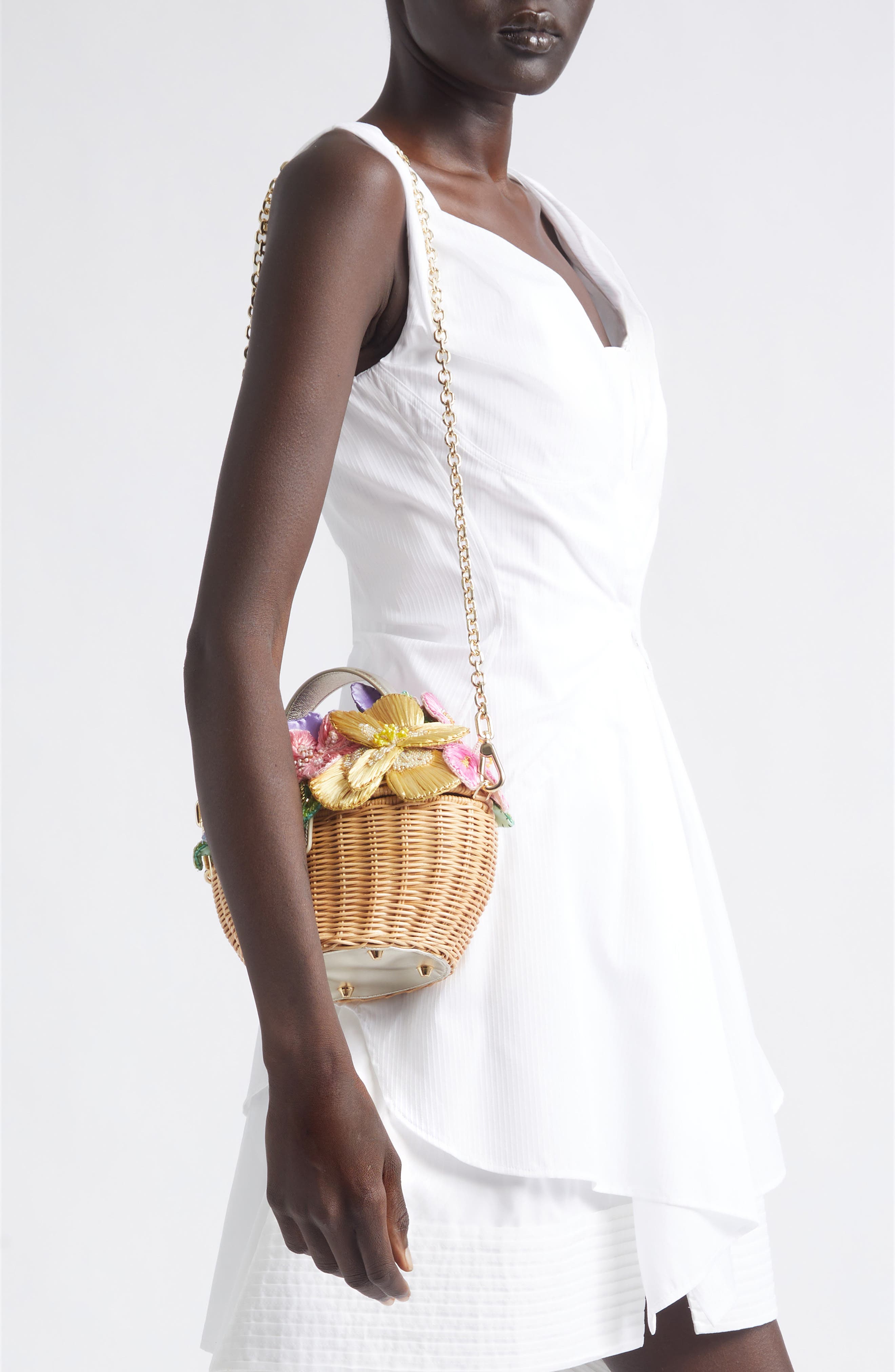 JUDITH LEIBER COUTURE Dorothy Basket Flower Bouquet Woven Rattan Top Handle Bag, Alternate, color, 