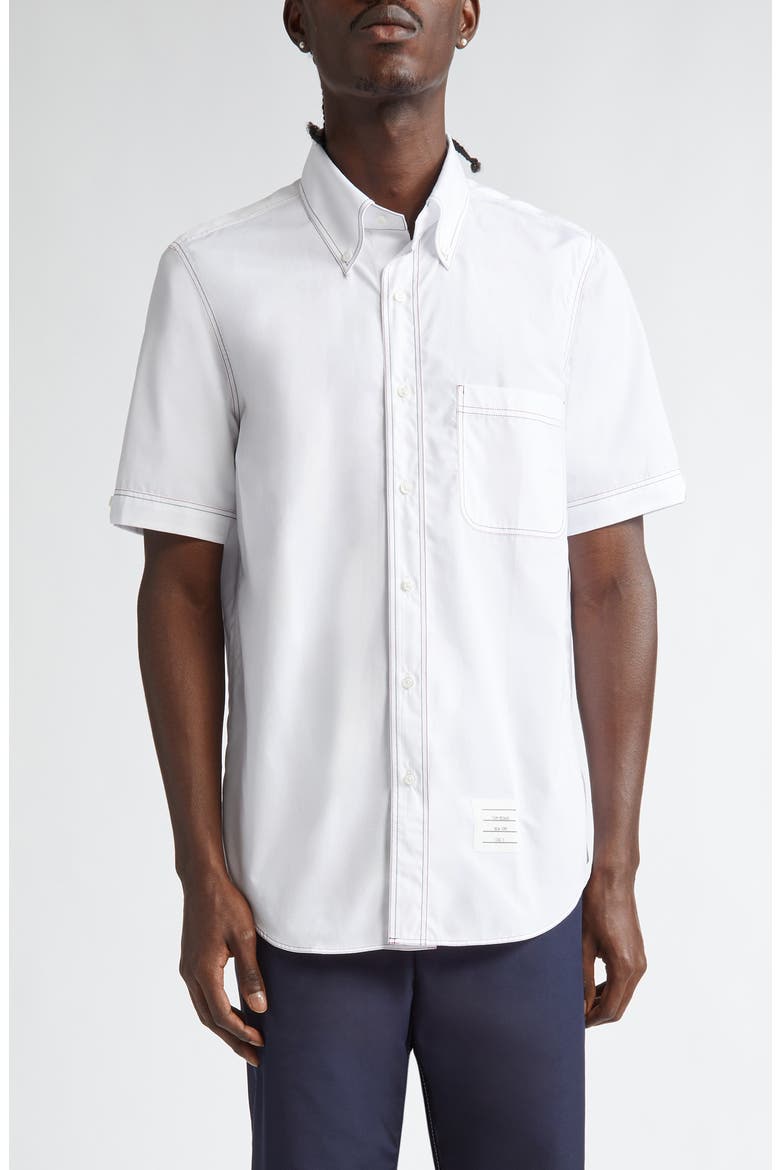 Straight Fit Short Sleeve Cotton Poplin Button-Down Shirt, Main, color, WHITE