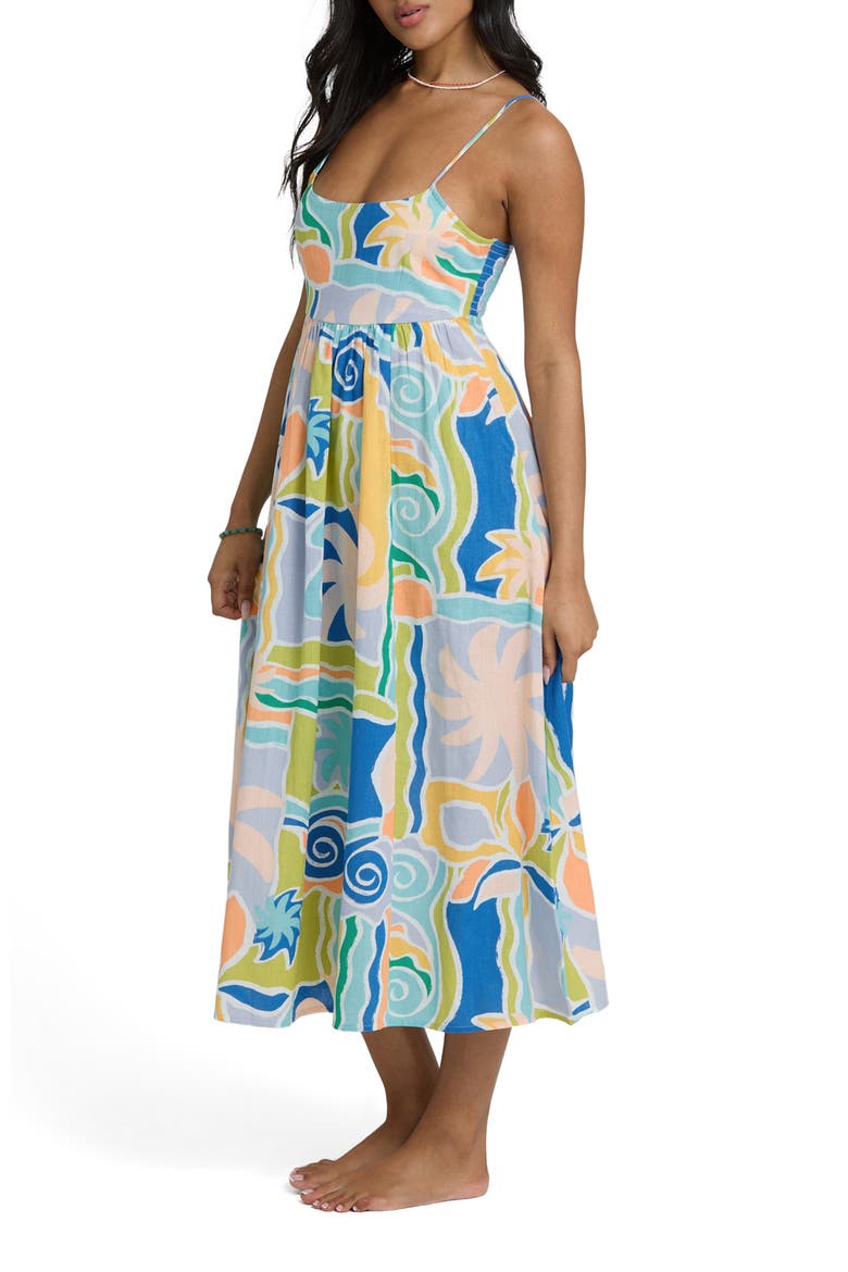 Island Life Cotton & Linen Midi Sundress, Alternate, color, BLUE MULTI