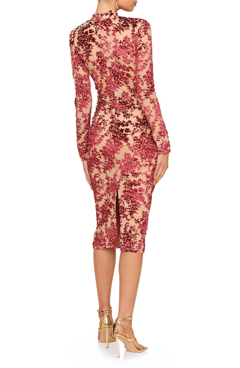 Avec Les Filles Mock Neck Long Sleeve Burnout Velvet Cocktail Dress, Alternate, color, Burgundy