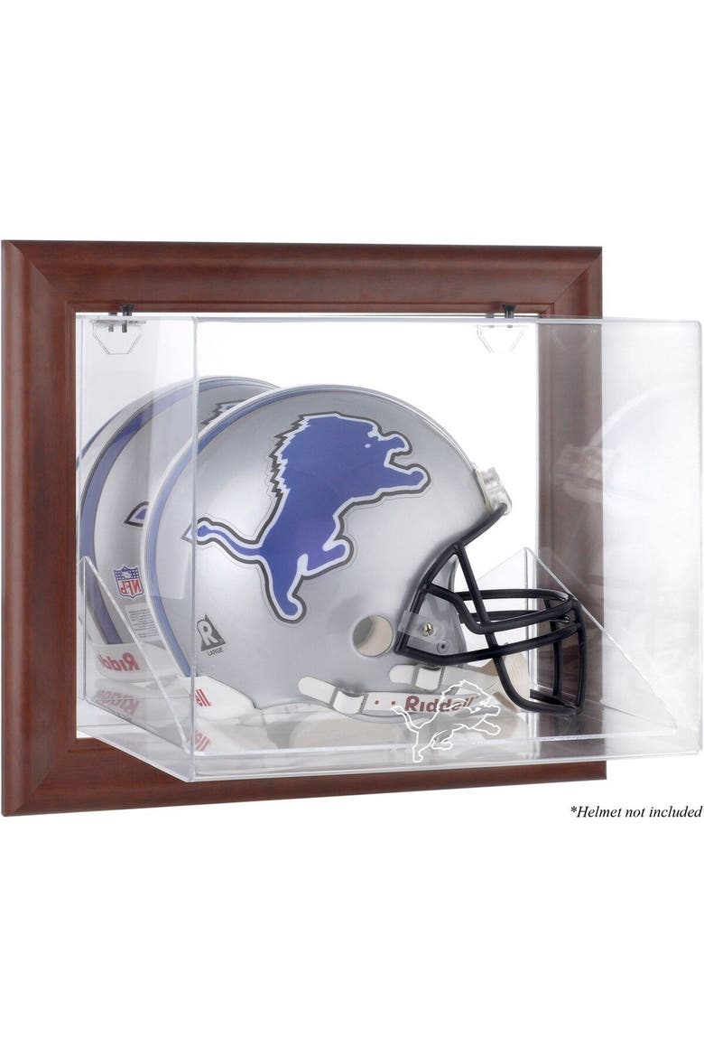 Detroit Lions Brown Framed Wall-Mountable Logo Helmet Case, Main, color, Brown