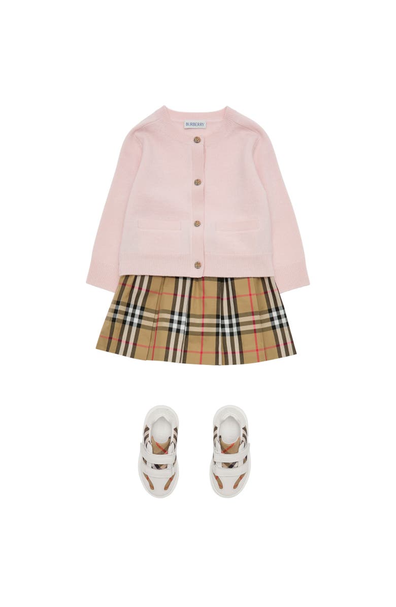 Burberry Pleated Check Cotton Skirt, Alternate, color, Sand Beige