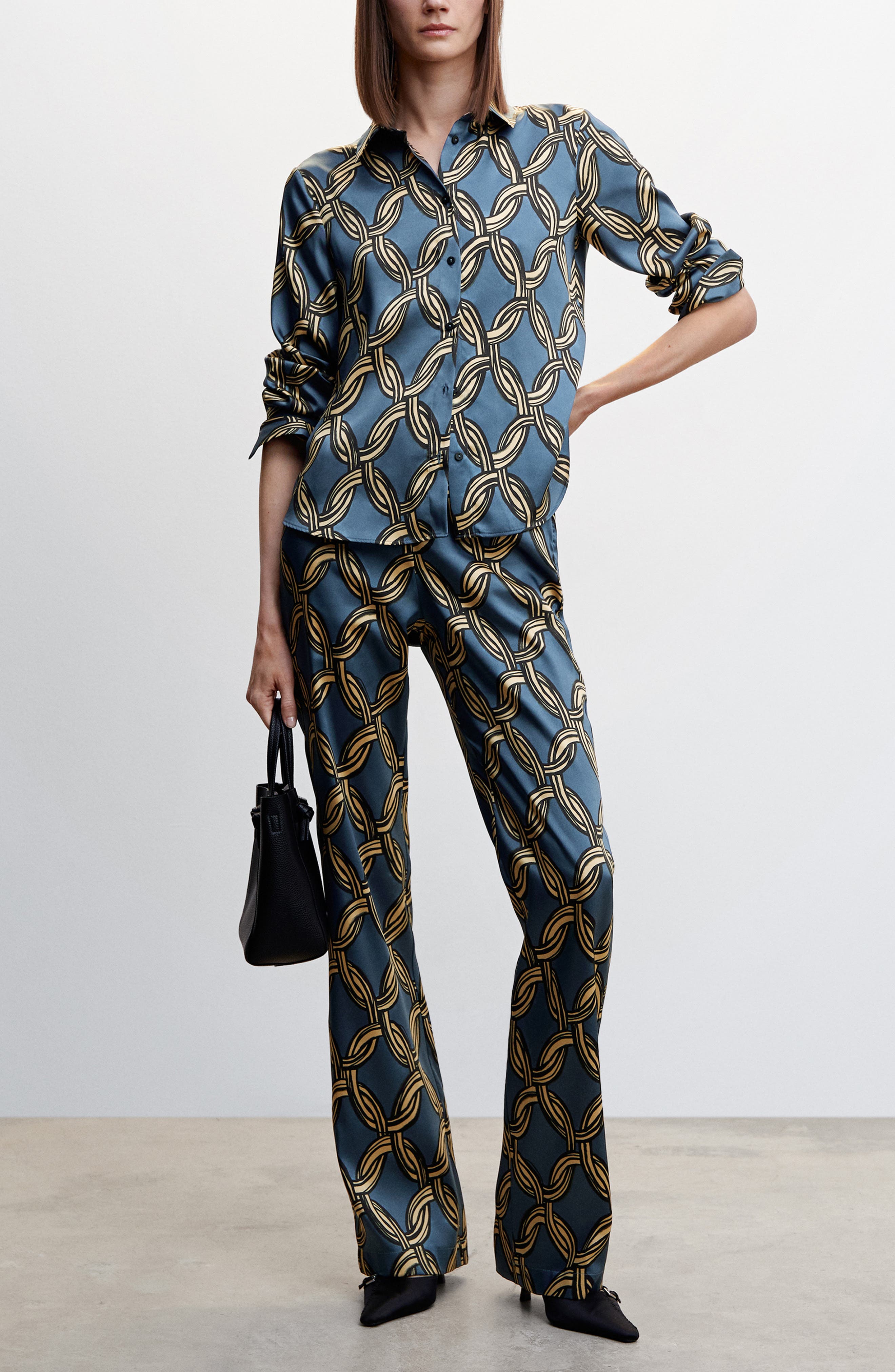 MANGO Printed Straight Leg Satin Pants (Women) | Nordstrom