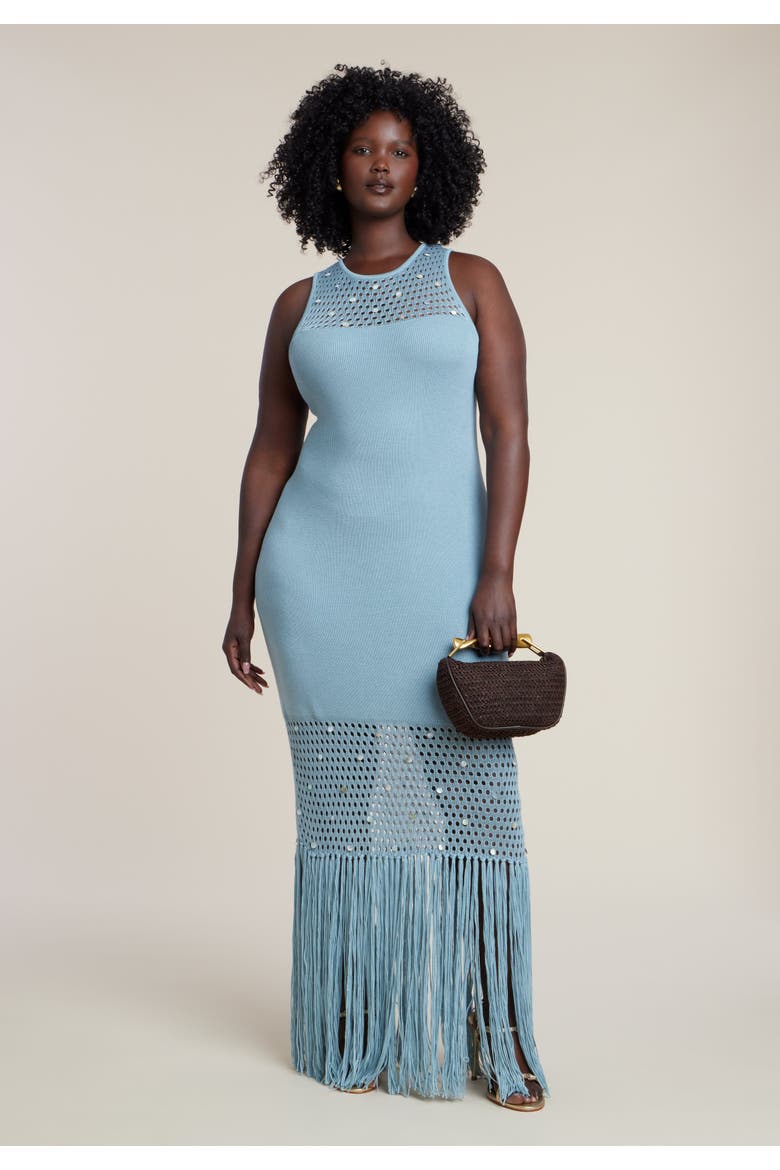 Shell Embellished Sweater Maxi Dress, Alternate, color, GRAY MIST