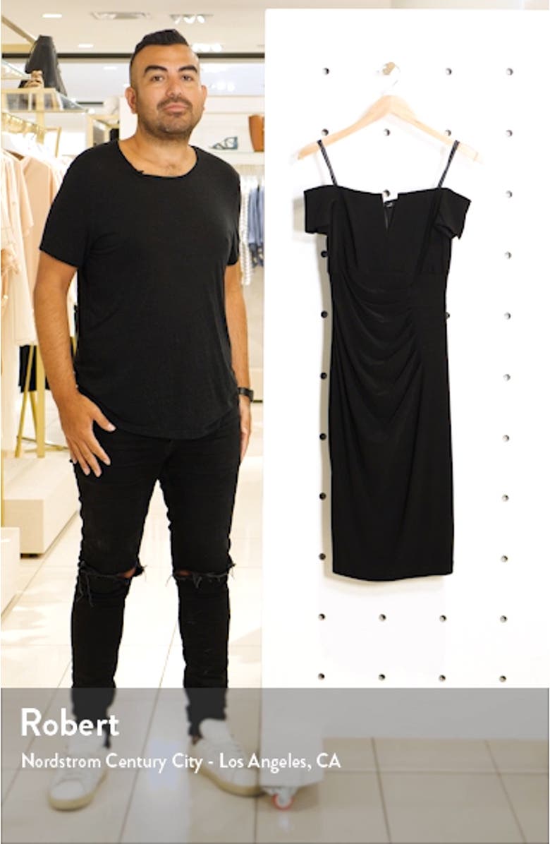 Xscape Off the Shoulder Ruched Dress, sales video thumbnail