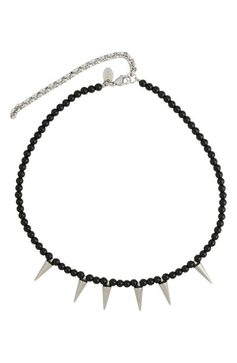 Stainless Steel Beaded Necklace with Spikes