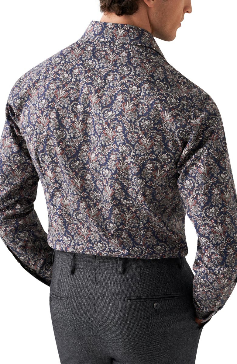 Eton Slim Fit Paisley Dress Shirt, Alternate, color, Navy