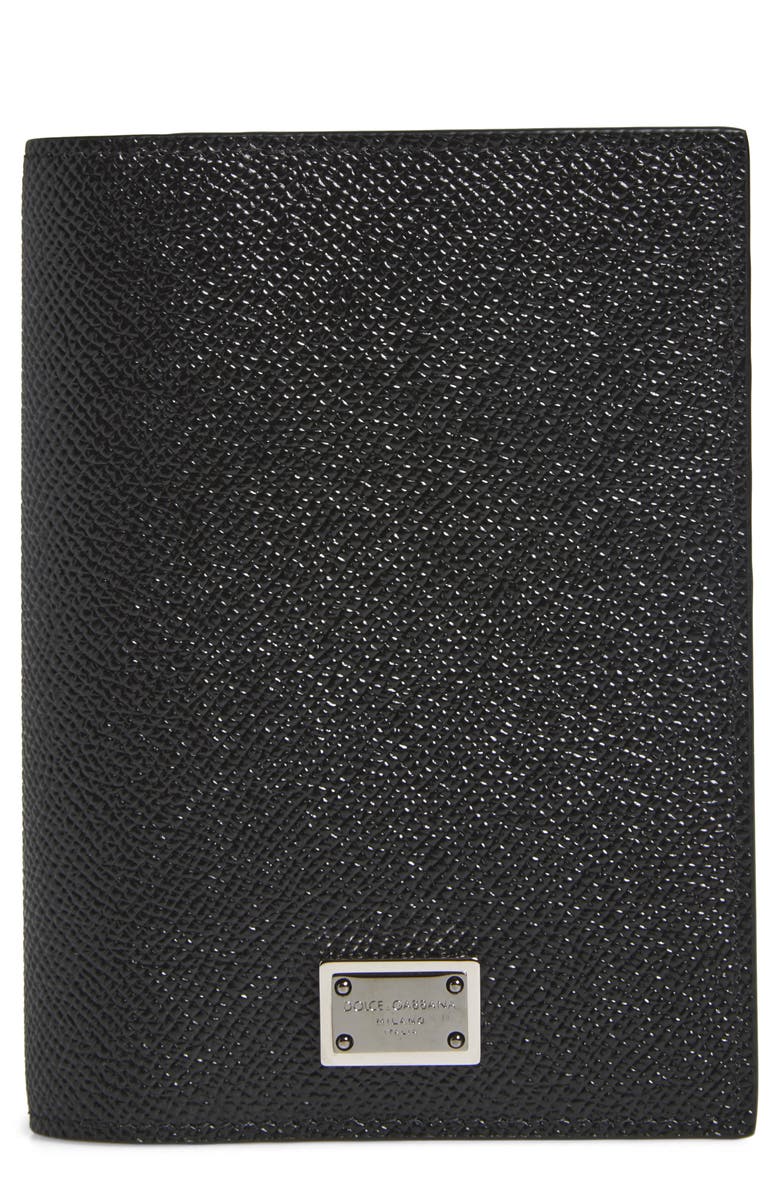 Dolce&Gabbana Logo Plaque Leather Passport Holder, Main, color, Black