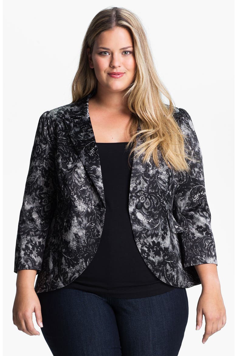 Lace Print Blazer, Main, color, BLACK/ WHITE