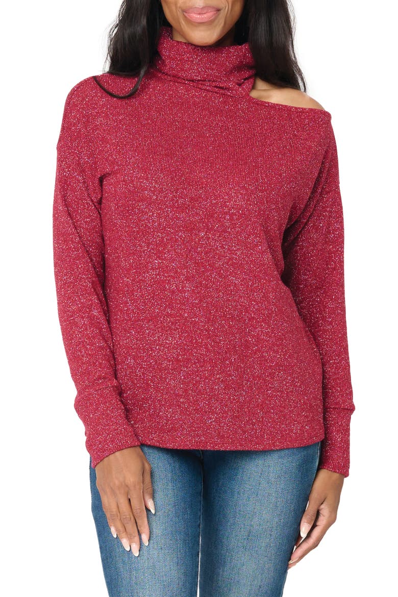 Metallic One Shoulder Sweater, Main, color, BURGUNDY