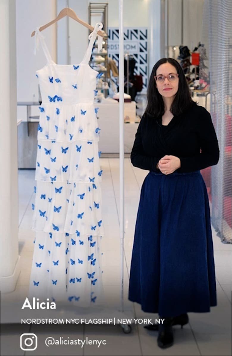 Monica Butterfly Appliqué Tiered Silk Gown, sales video thumbnail