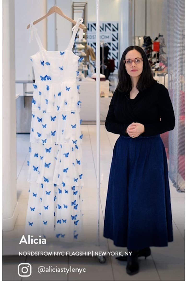 Monica Butterfly Appliqué Tiered Silk Gown video