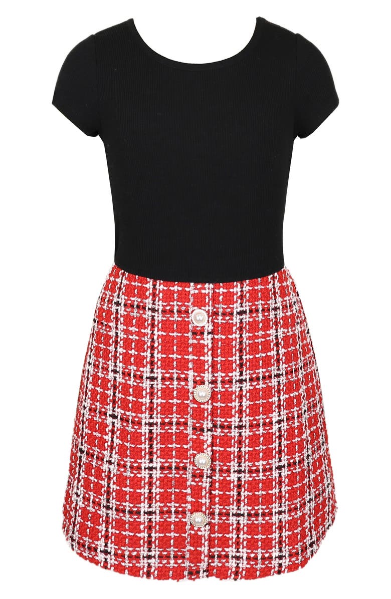 Zunie Kids' Bouclé Dress & Jacket Set, Alternate, color, Red/ Black