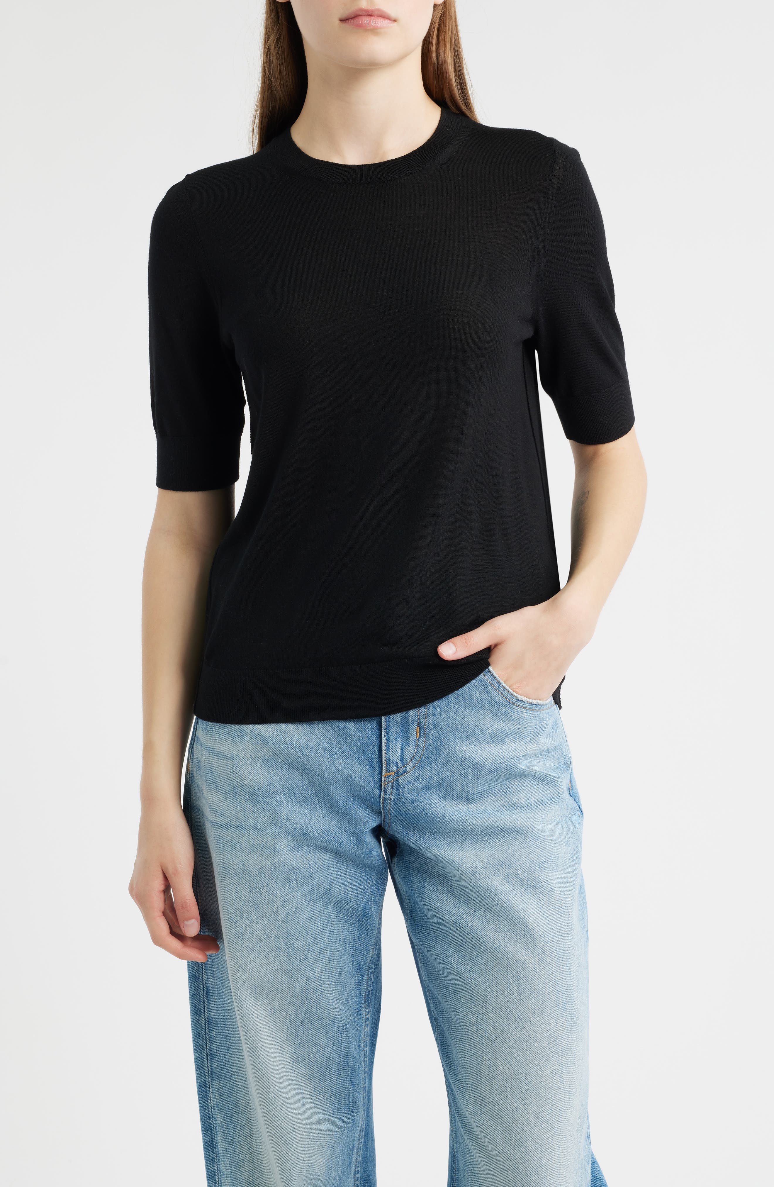 Farbella Short Sleeve Virgin Wool Sweater