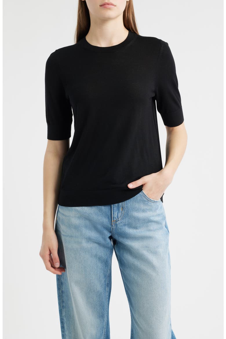 Farbella Short Sleeve Virgin Wool Sweater, Main, color, BLK