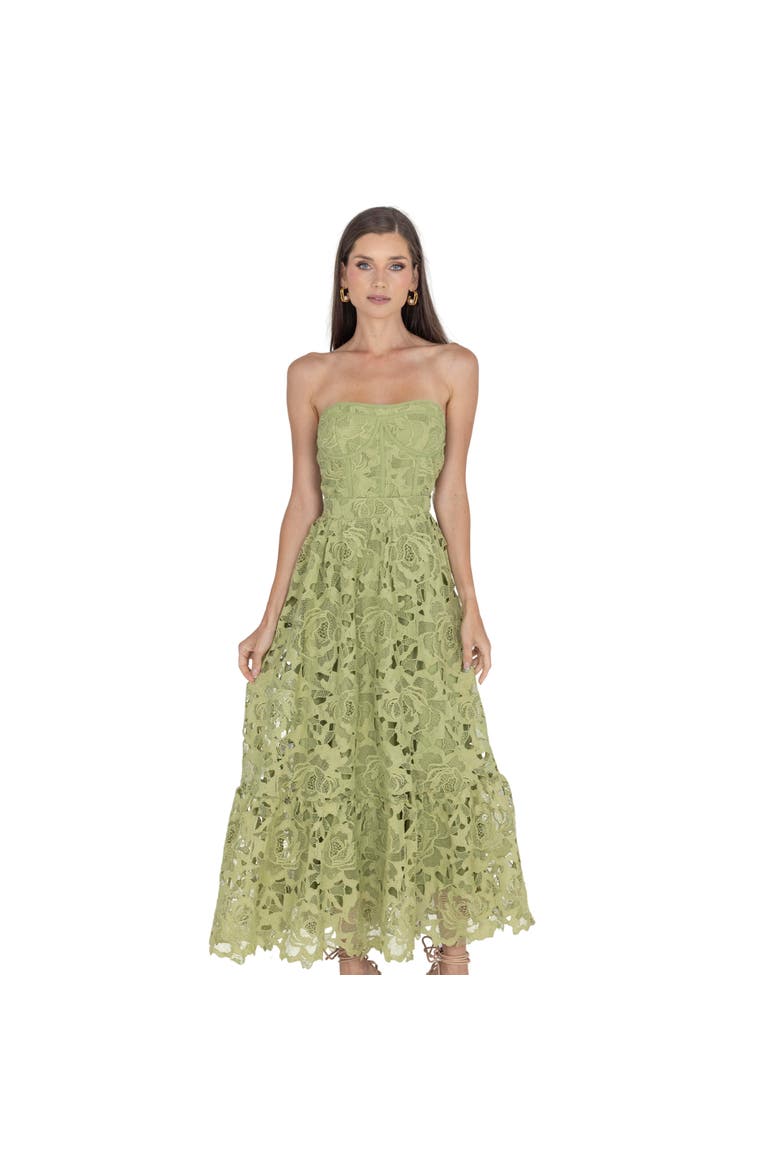 Amelia Lace Bustier Midi Dress Guipure Lace, Alternate, color, GREEN