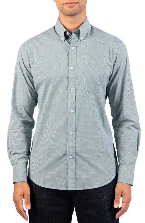 Micro Gingham Stretch Cotton Button-Up Shirt