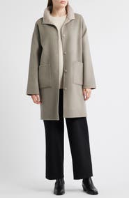 Eileen Fisher Stand Collar Reversible Wool & Cashmere Coat