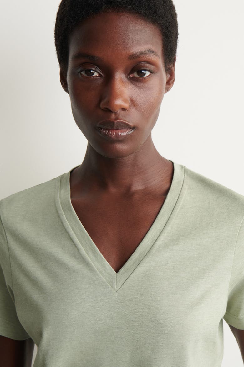 Cotton V-Neck T-Shirt, Alternate, color, SAGE MÉLANGE