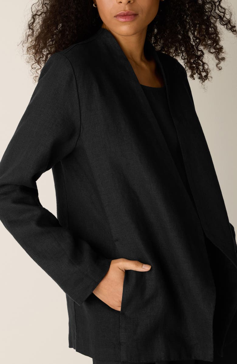 Eileen Fisher Open Front Organic Linen Jacket, Alternate, color, Black