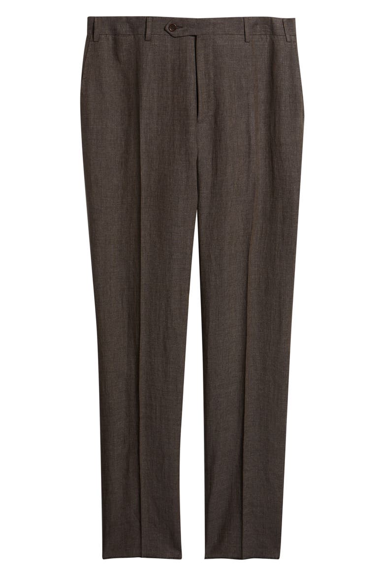 Siena Regular Fit Flat Front Linen Suit Pants, Alternate, color, BROWN