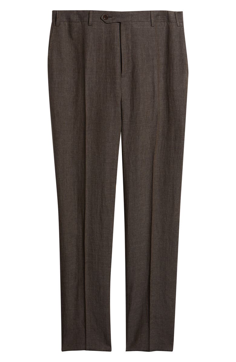 Canali Siena Regular Fit Flat Front Linen Suit Pants, Alternate, color, Brown