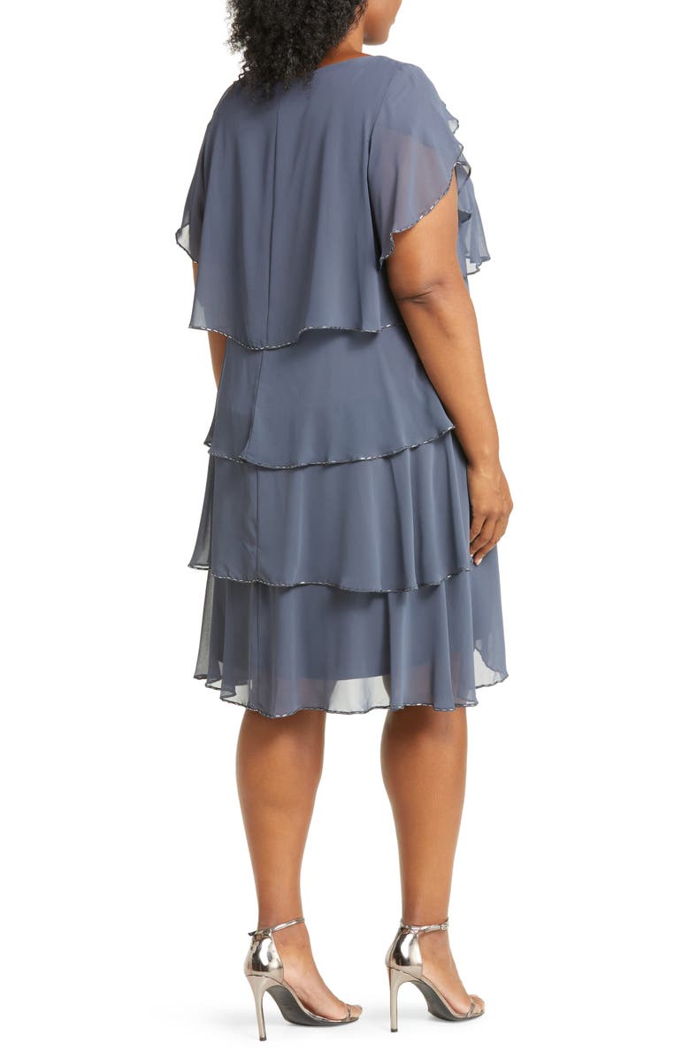 SL FASHIONS Bugle Beaded Tiered Cocktail Dress, Alternate, color, 