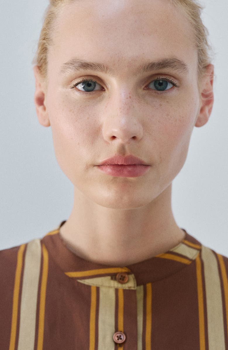 MANGO Stripe Long Sleeve Cotton Nightgown, Alternate, color, Brown