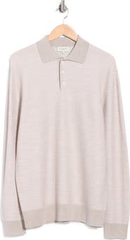 Bugatchi Bird's Eye Jacquard Merino Wool & Silk Polo Sweater