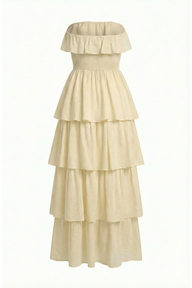 Strapless Tiered Ruffle Maxi Dress with High Slit, Alternate, color, Cream