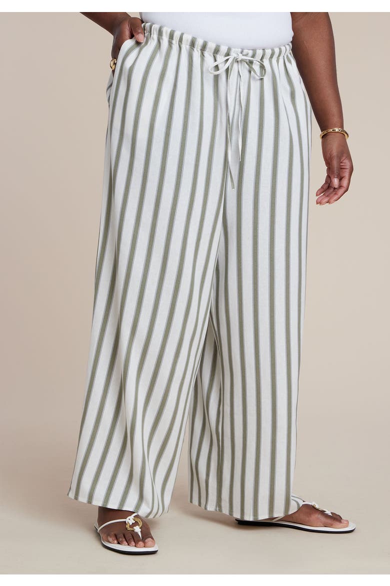 Drawstring Wide Leg Linen Pant, Alternate, color, IGUANA STRIPE