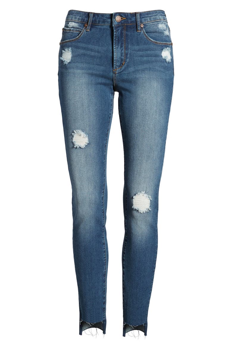 Ripped Step Hem Skinny Jeans, Alternate, color, MEDIUM WASH