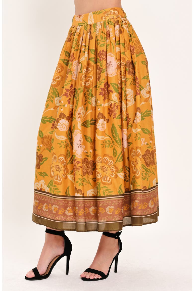 Floral Print Midi Skirt, Alternate, color, MUSTARD