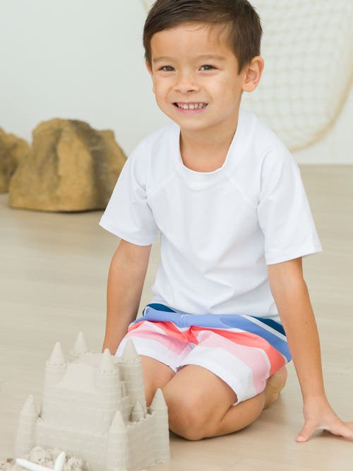 Shop Ruggedbutts Boys Upf50+ Swim Trunks In Seaside Stripe