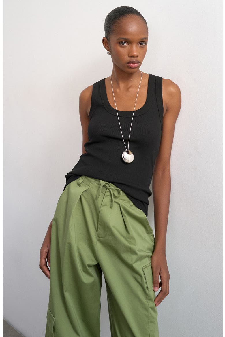 Scoop Neck Stretch Cotton Rib Tank, Main, color, BLACK