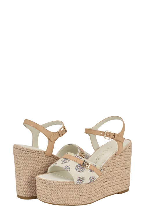 Guess Taani Platform Wedge Sandal In Off White Multi