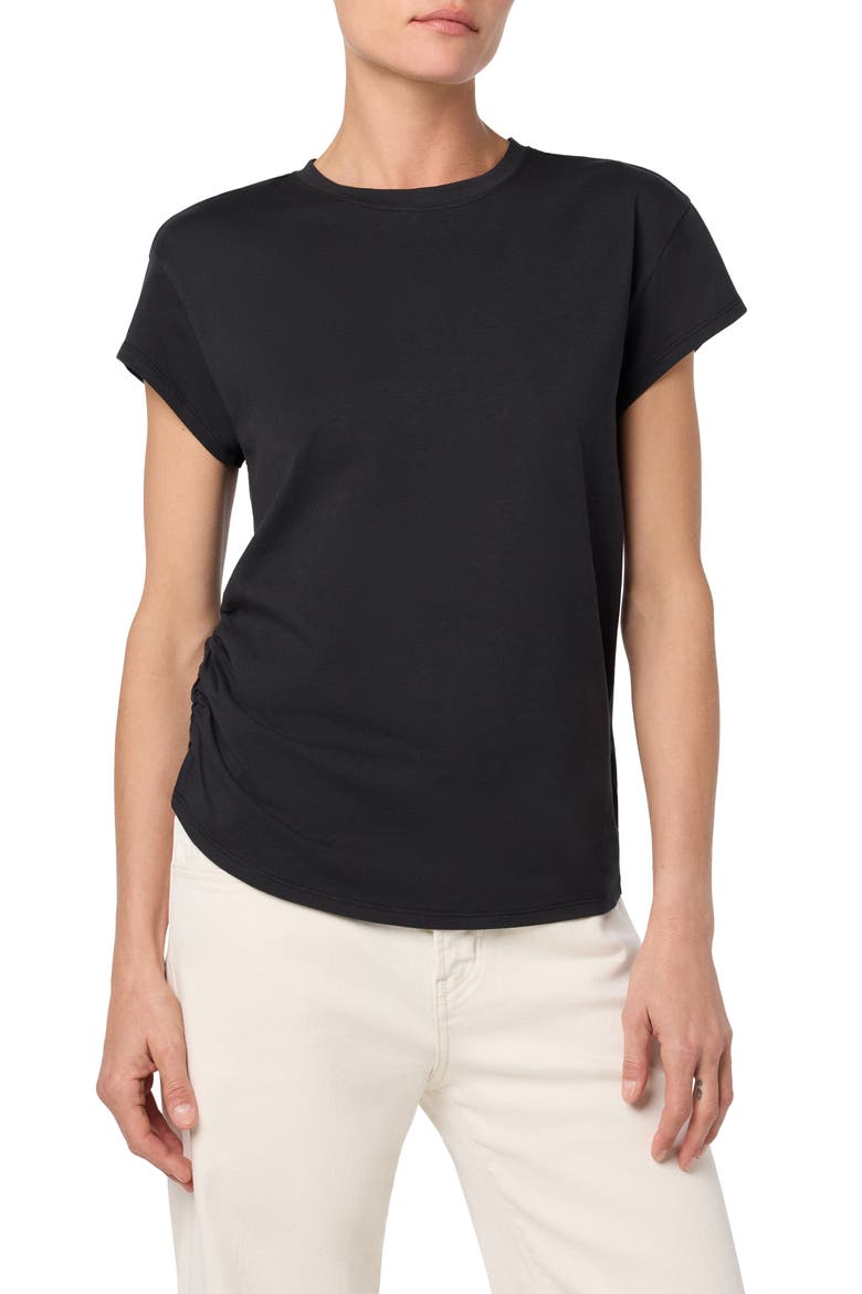 Short Sleeve Ruched T-Shirt, Main, color, BLACK