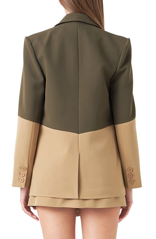 Endless Rose Colorblock Blazer In Khaki