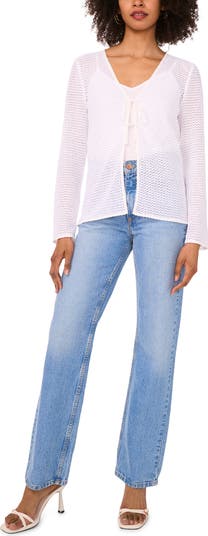 Pointelle Tie Front Crop Cardigan