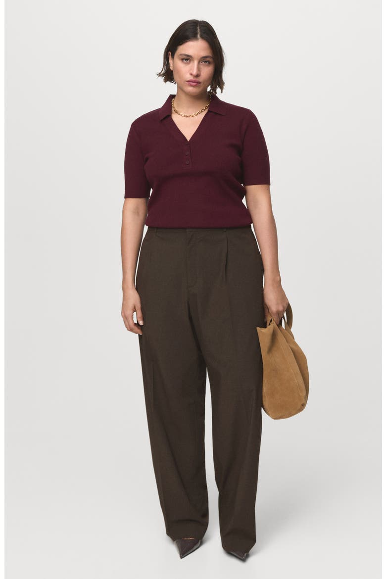 Rib Short Sleeve Polo Sweater, Alternate, color, WINE