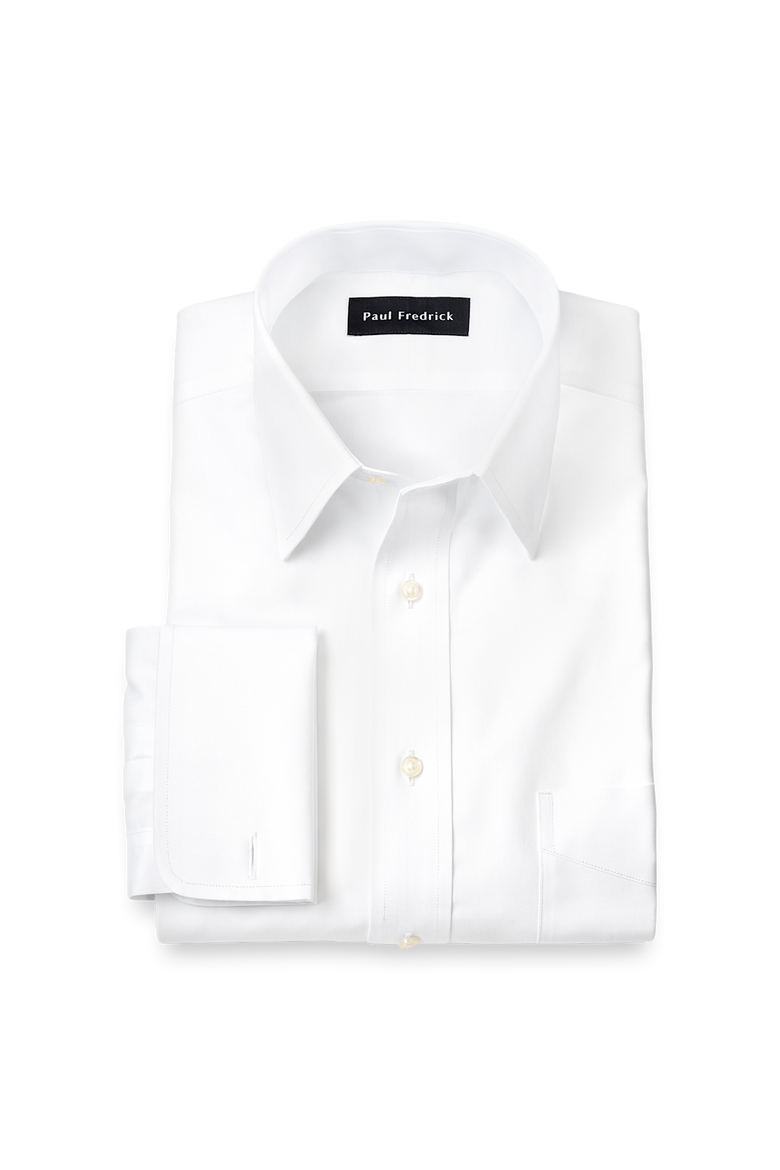Tailored Fit Non-iron Cotton Pinpoint Point Collar French Cuff Dress Shirt, Main, color, White
