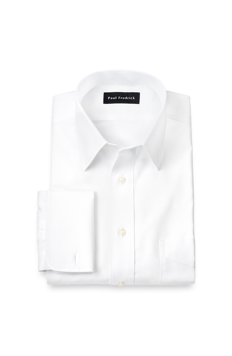 Paul Fredrick Non-iron Cotton Pinpoint Solid Point Collar French Cuff Dress Shirt, Main, color, White