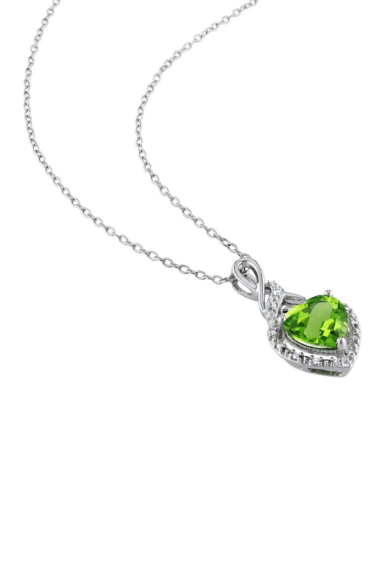 Sterling Silver Peridot & Diamond Heart Pendant Necklace - 0.06ct., Alternate, color, GREEN