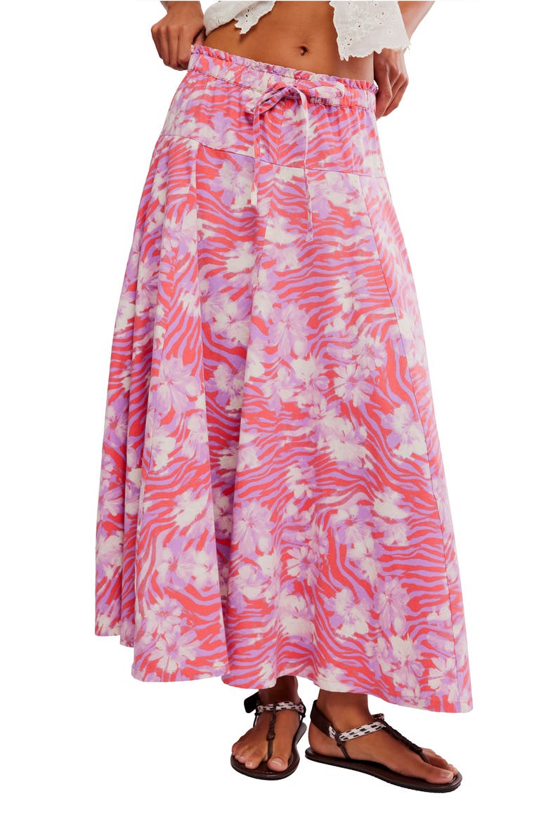 Zephyr Print Convertible Bustle Maxi Skirt, Main, color, CORAL COMBO